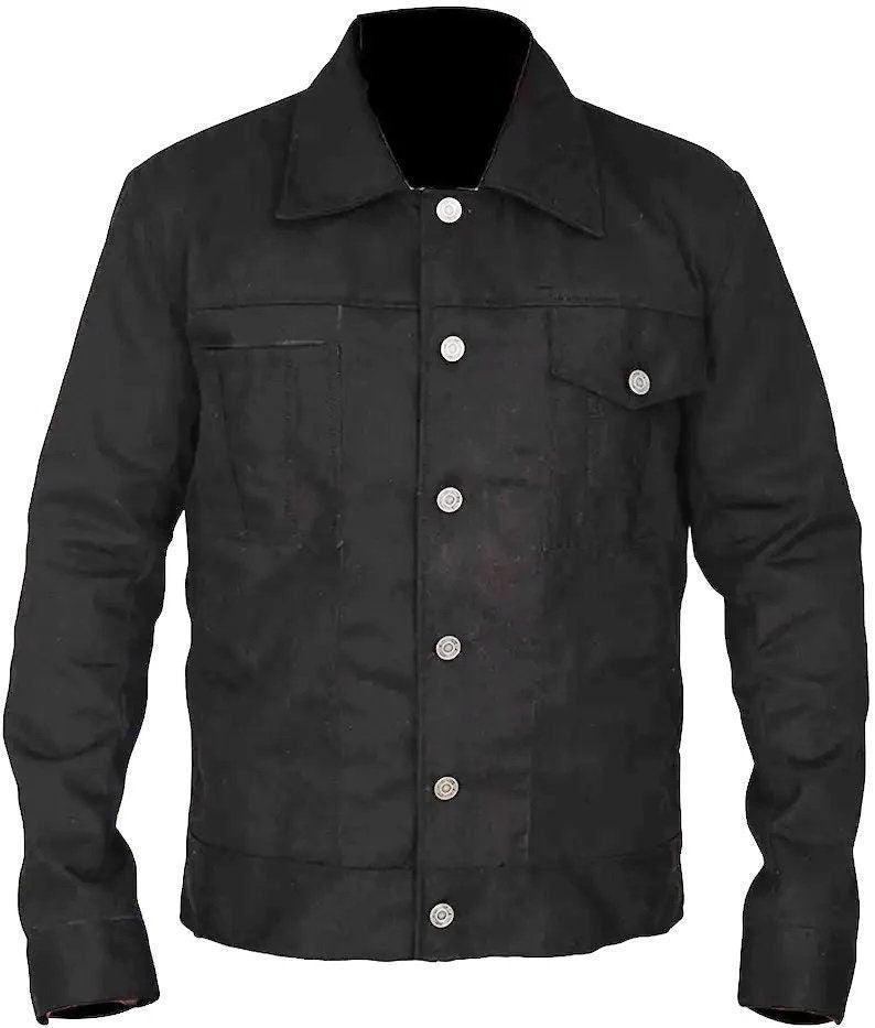 Rip Wheeler Kevin Costner Lightweight Black Leather Jacket - Mens Button Closure Black Denim Cotton Jacket - MNCLeather