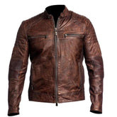 Cafe Racer Retro Motorcycle Distressed Brown Real Lambskin Leather Jacket for Men - MNCLeather