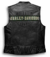 Men's Motorcycle Passing Link Cowhide Black Leather Vest - Handmade Sleeveless Black Leather Vest for Men - MNCLeather