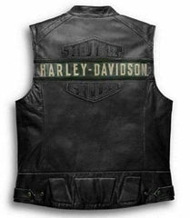 Men's Motorcycle Passing Link Cowhide Black Leather Vest - Handmade Sleeveless Black Leather Vest for Men - MNCLeather