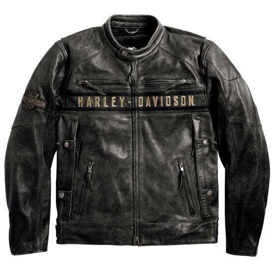 Harley Davidson Passing Link Cowhide Motorcycle Black Leather Jacket with Air Vents for Men - MNCLeather