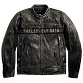 Harley Davidson Passing Link Cowhide Motorcycle Black Leather Jacket with Air Vents for Men - MNCLeather