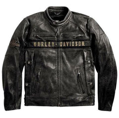 Harley Davidson Passing Link Cowhide Motorcycle Black Leather Jacket with Air Vents for Men - MNCLeather