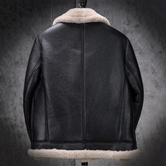 Cockpit Pilot WWII Military Bomber Black Lambskin Leather Jacket with Warm Sheep Shearling for Men - MNCLeather
