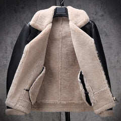 Cockpit Pilot WWII Military Bomber Black Lambskin Leather Jacket with Warm Sheep Shearling for Men - MNCLeather