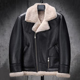 Cockpit Pilot WWII Military Bomber Black Lambskin Leather Jacket with Warm Sheep Shearling for Men - MNCLeather