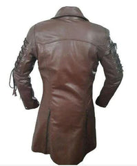 Men's Handmade Dracula Style Victorian Metrix Trench Coat - Dark Tan Victorian Cosplay Leather Trench Coat for Men - MNCLeather