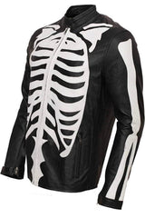 Halloween Special Exlusively Desgined White Bones Skeleton Leather Jacket for Men. - MNCLeather