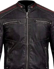 Distressed Black Motorcycle Real Lamsbkin Leather Jacket for Men - Cafe Racer N 7 Black Genuine Leather Jacket - MNCLeather
