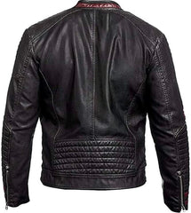 Distressed Black Motorcycle Real Lamsbkin Leather Jacket for Men - Cafe Racer N 7 Black Genuine Leather Jacket - MNCLeather
