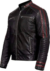 Distressed Black Motorcycle Real Lamsbkin Leather Jacket for Men - Cafe Racer N 7 Black Genuine Leather Jacket - MNCLeather