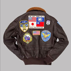 Pete Maverick Tom Cruise Top Gun G1 Bomber Brown Leather Jacket for Men with Top Gun Patches - MNCLeather