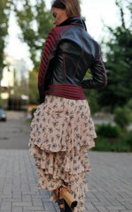 Dripping Red Motorcycle Double Breasted High Quality Real Leather Jacket for Women - MNCLeather
