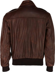 RAF Aviator WWII Military Style A2 Waxed Brown Genuine Lambskin Leather Bomber Jacket for Men in Brown Colour - MNCLeather