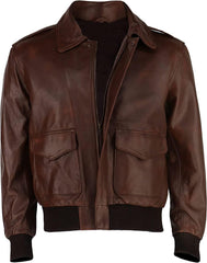 RAF Aviator WWII Military Style A2 Waxed Brown Genuine Lambskin Leather Bomber Jacket for Men in Brown Colour - MNCLeather