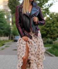 Dripping Red Motorcycle Double Breasted High Quality Real Leather Jacket for Women - MNCLeather