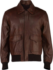 RAF Aviator WWII Military Style A2 Waxed Brown Genuine Lambskin Leather Bomber Jacket for Men in Brown Colour - MNCLeather