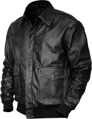 Distressed Black Military Bomber WWII Aviator Bomber Leather Jacket for Men - Cowhide Black Bomber Jacket with Pockets - MNCLeather