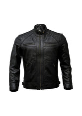 Men's High Quality Cafe Racer Motorcycle Quilted Black Genuine Leather Jacket for Men - Black Vegan Leather Jacket for Men - MNCLeather