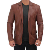 High Quality Tan Brown Premium Lambskin Leather Blazer for Men