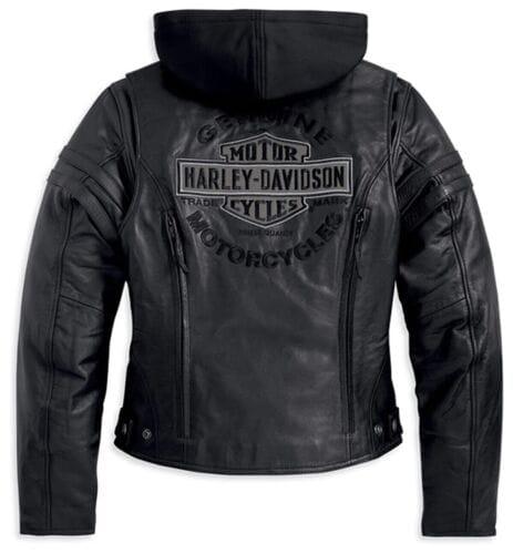 Harley Davidson Women Enthusiast Motorcycle Cowhide Black Leather Jacket with Hood - MNCLeather