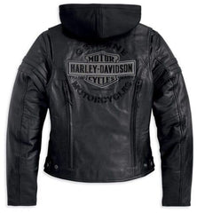 Harley Davidson Women Enthusiast Motorcycle Cowhide Black Leather Jacket with Hood - MNCLeather