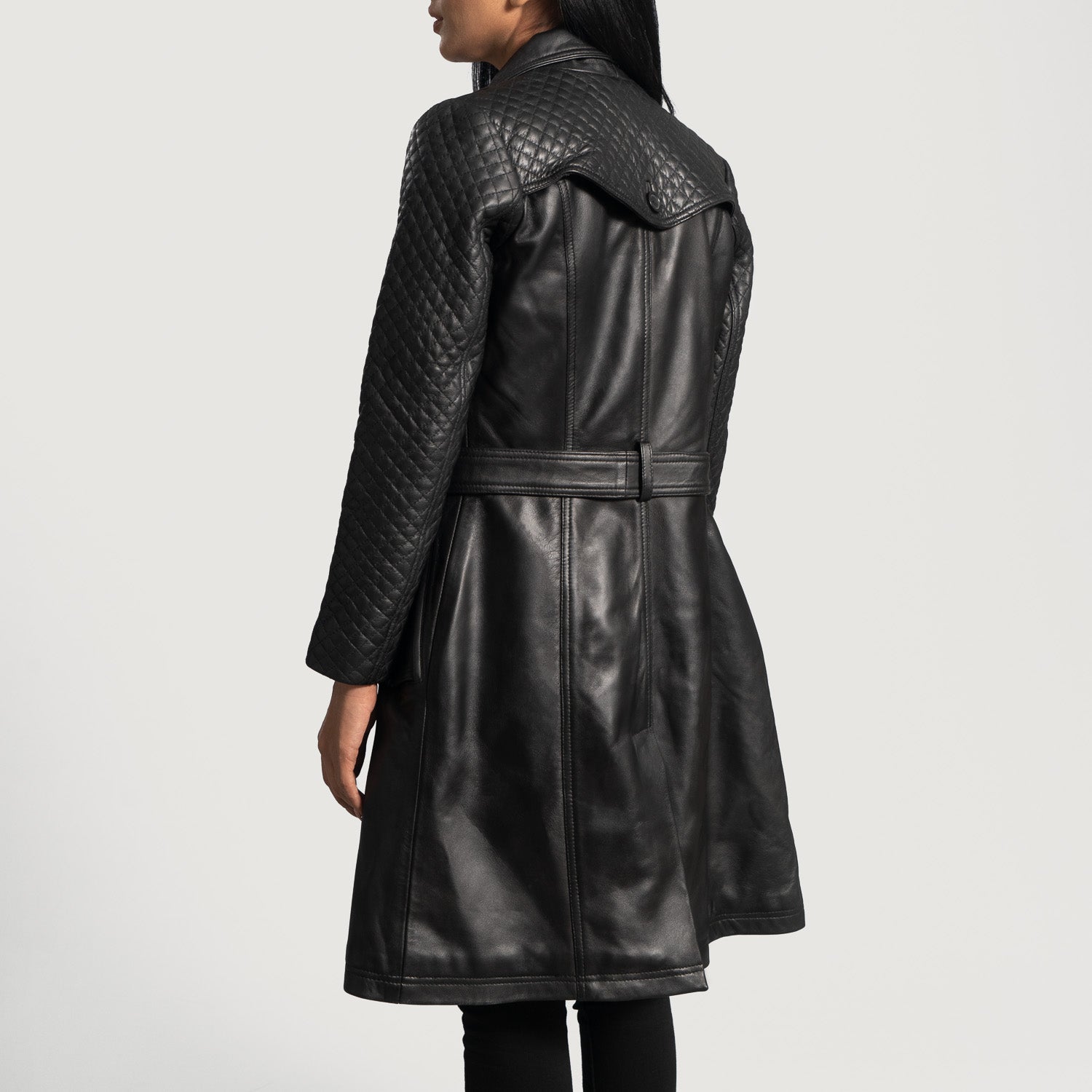 Women Sweet Black Leather Trench Coat