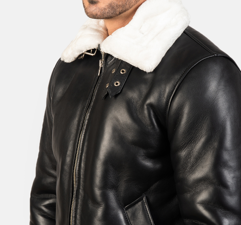 Men’s  B3 Black & White Leather Jacket – Fur-Lined for Ultimate Warmth