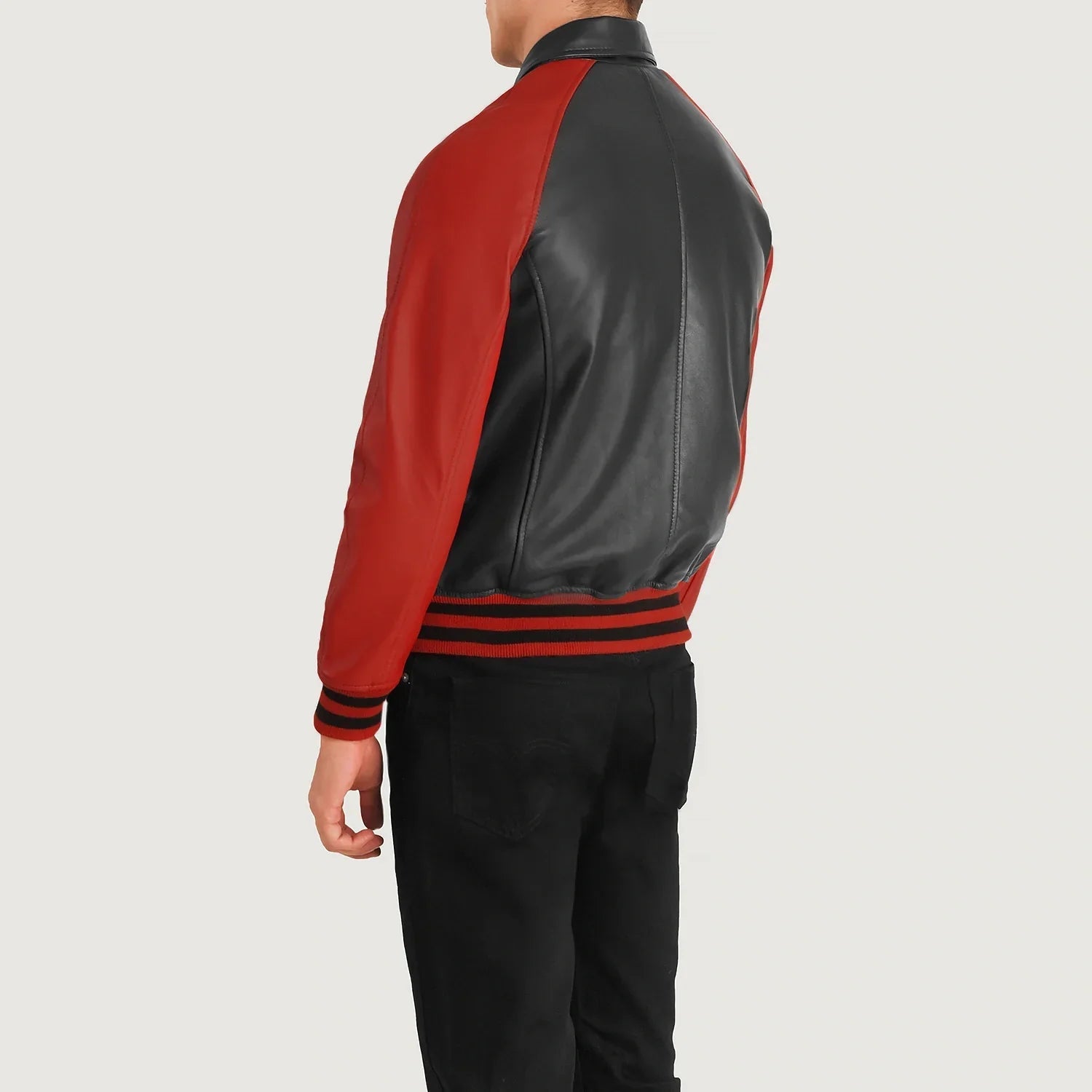 Black Red Leather Varsity Jacket for men