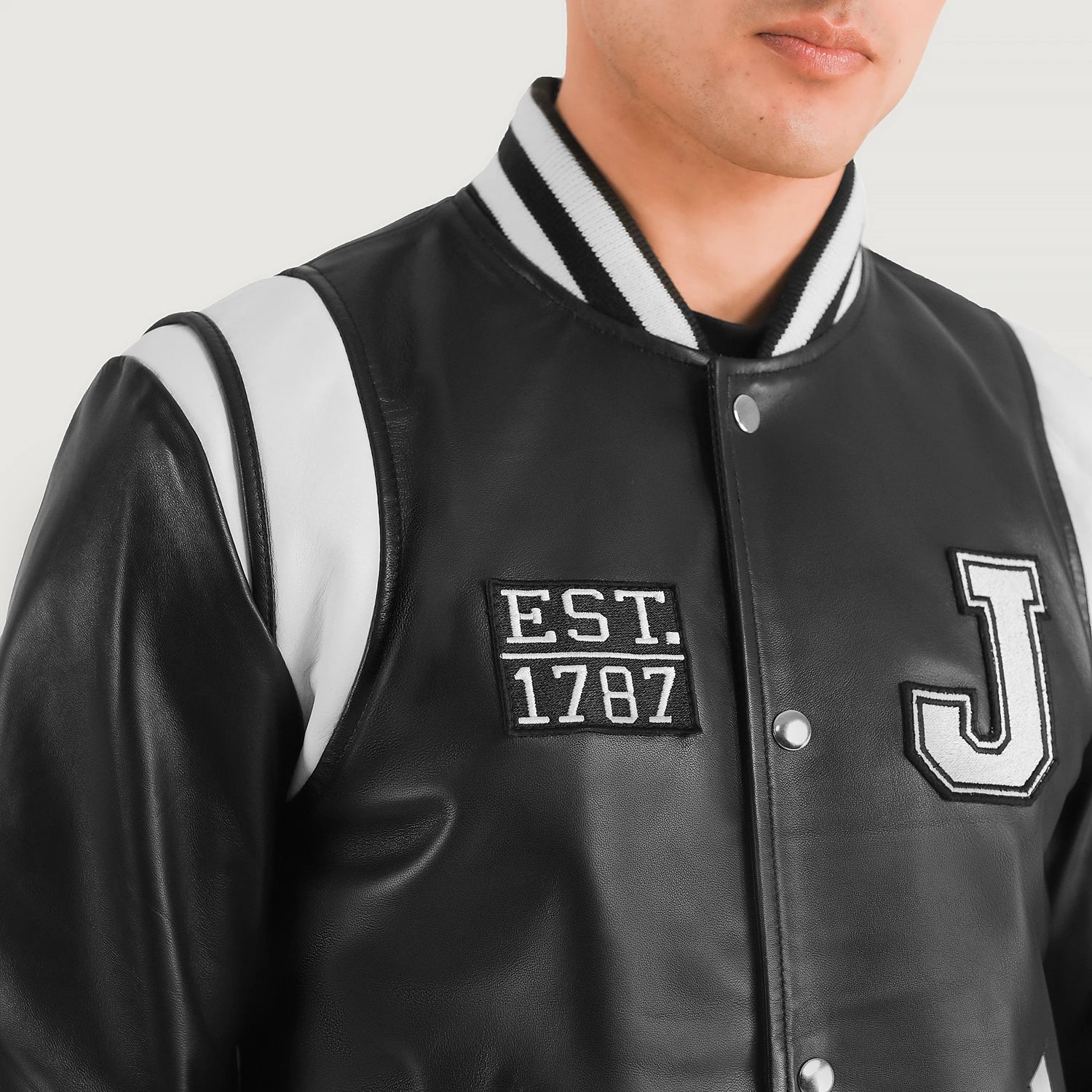 New Jersey Black Leather Varsity Jacket for men