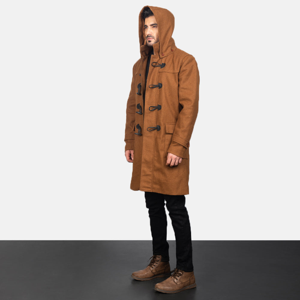 Drake Khaki Wool Hooded Duffle Coat for men
