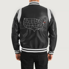 New Jersey Black Leather Varsity Jacket for men
