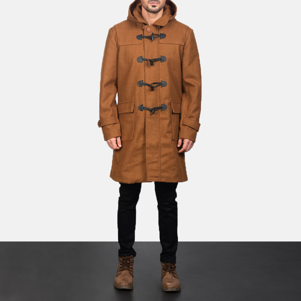 Drake Khaki Wool Hooded Duffle Coat for men