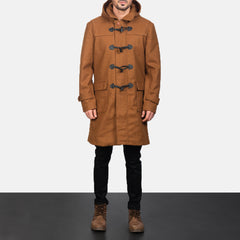 Drake Khaki Wool Hooded Duffle Coat for men