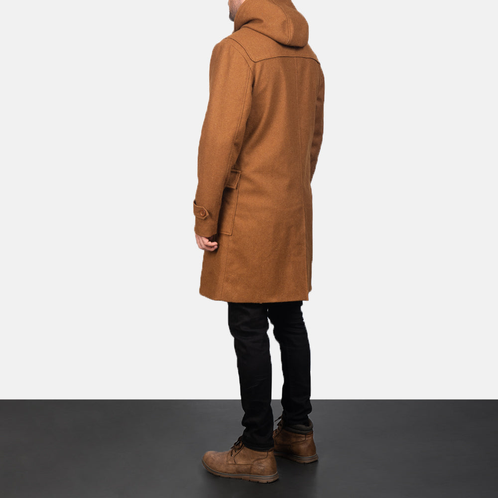 Drake Khaki Wool Hooded Duffle Coat for men