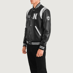 Texas Black Leather Varsity Jacket for men