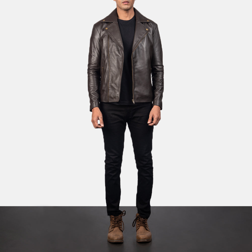 Nortin Brown Leather Biker Jacket for men