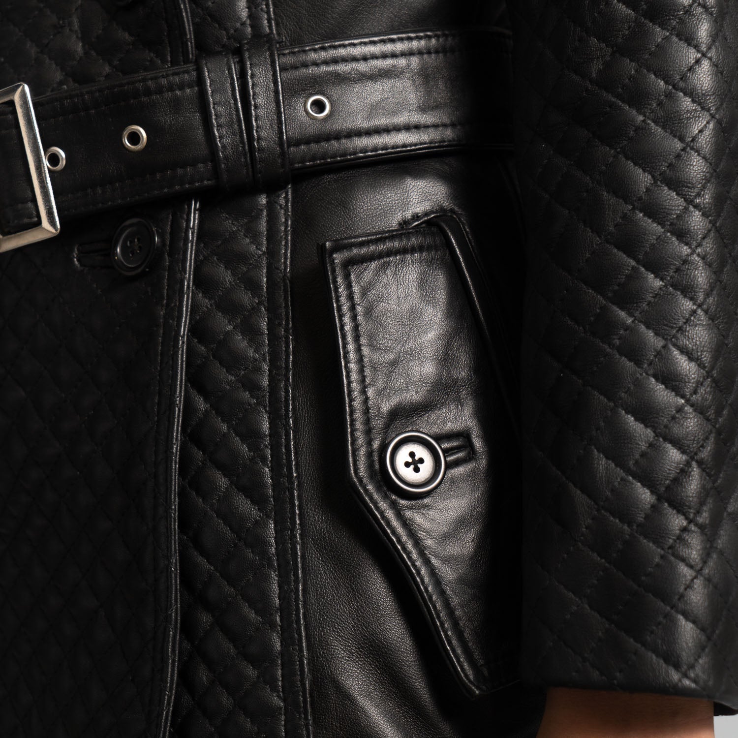 Women Sweet Black Leather Trench Coat