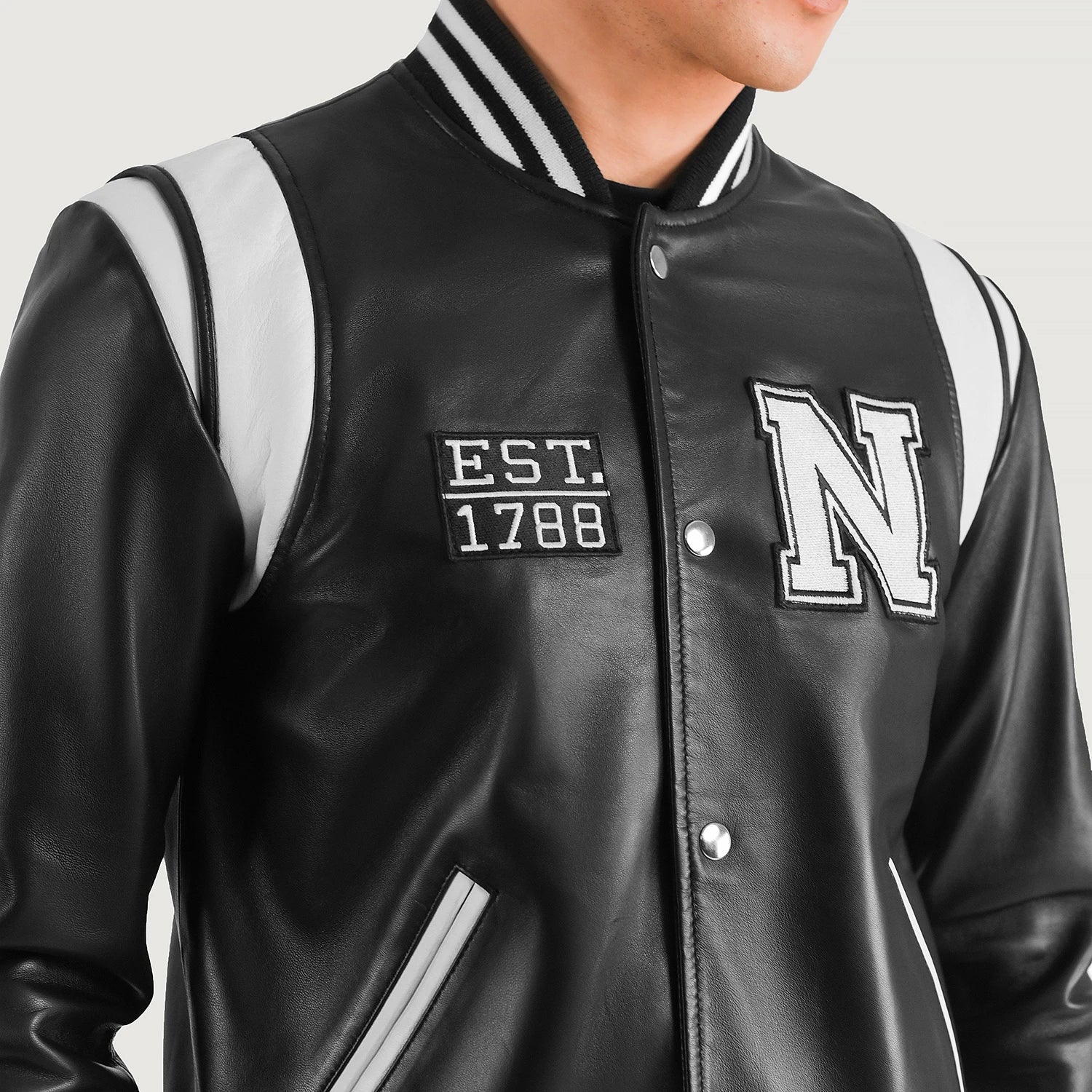 Texas Black Leather Varsity Jacket for men