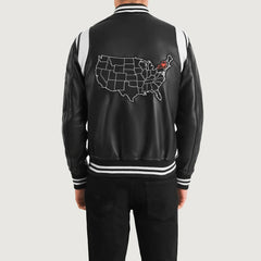 New York Black Leather Varsity Jacket for men