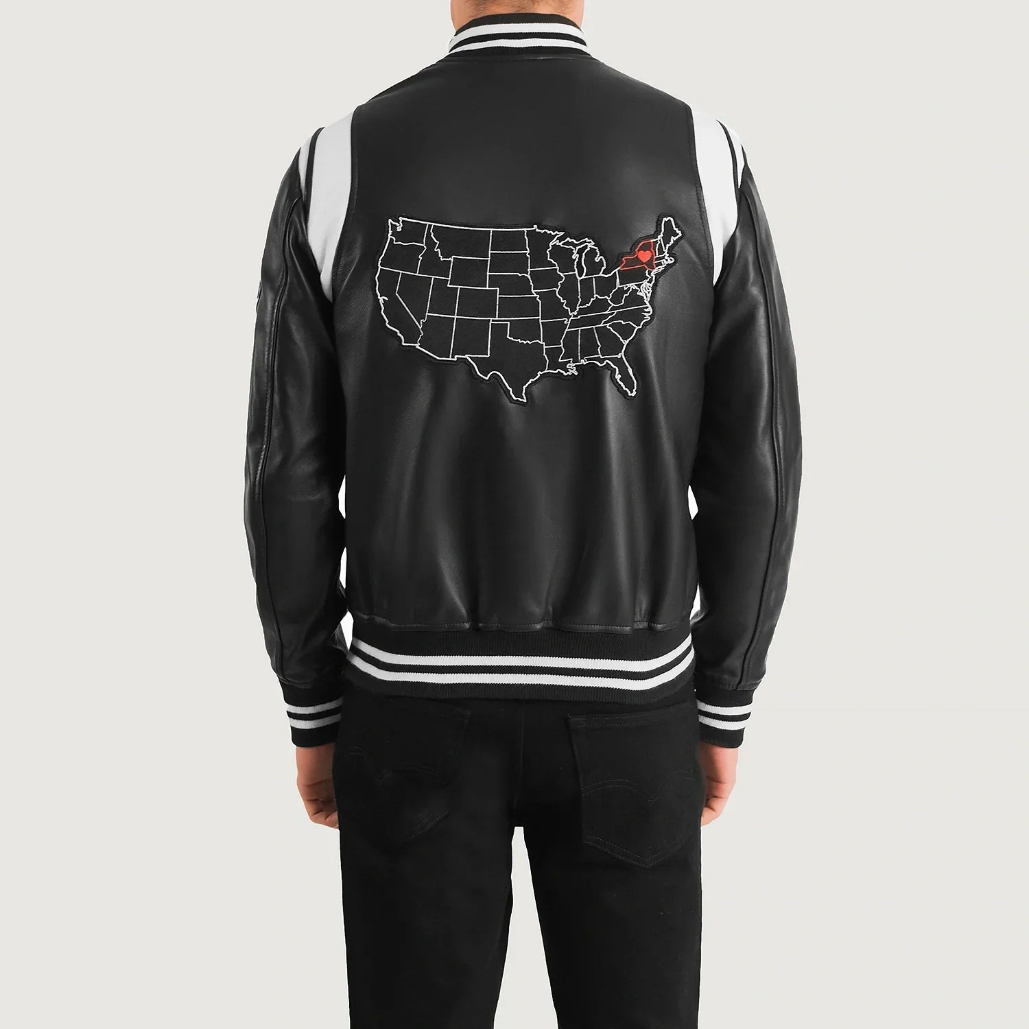Texas Black Leather Varsity Jacket for men