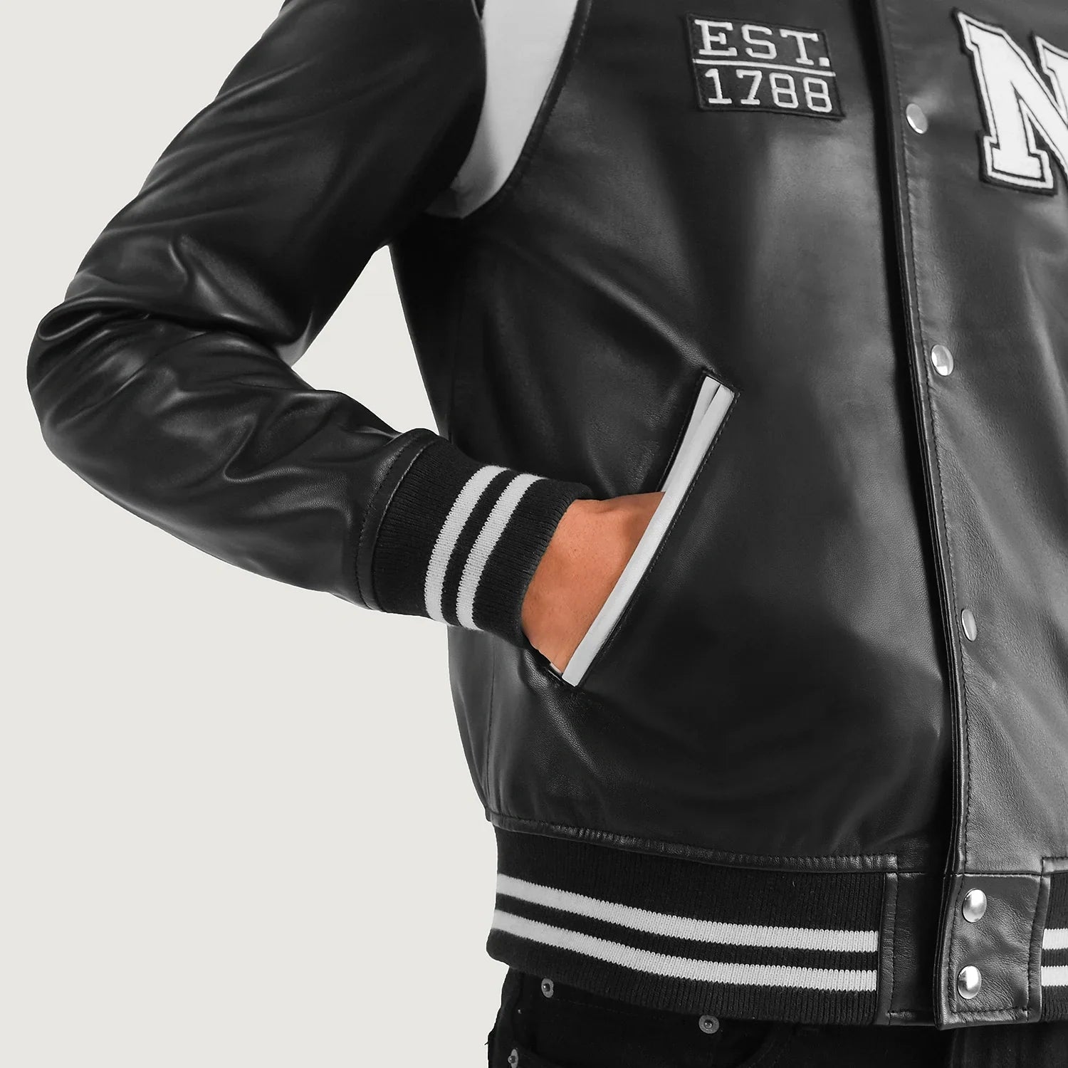 Texas Black Leather Varsity Jacket for men
