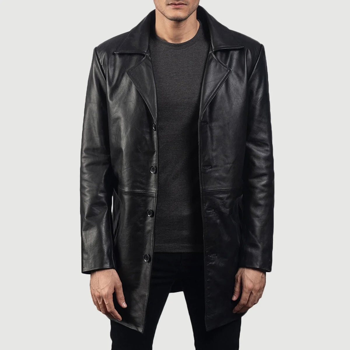 Smith Black Leather Coat