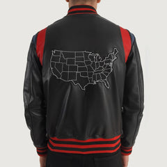 USA Black Leather Varsity Jacket for men