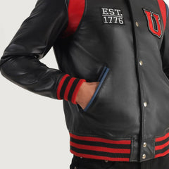 USA Black Leather Varsity Jacket for men