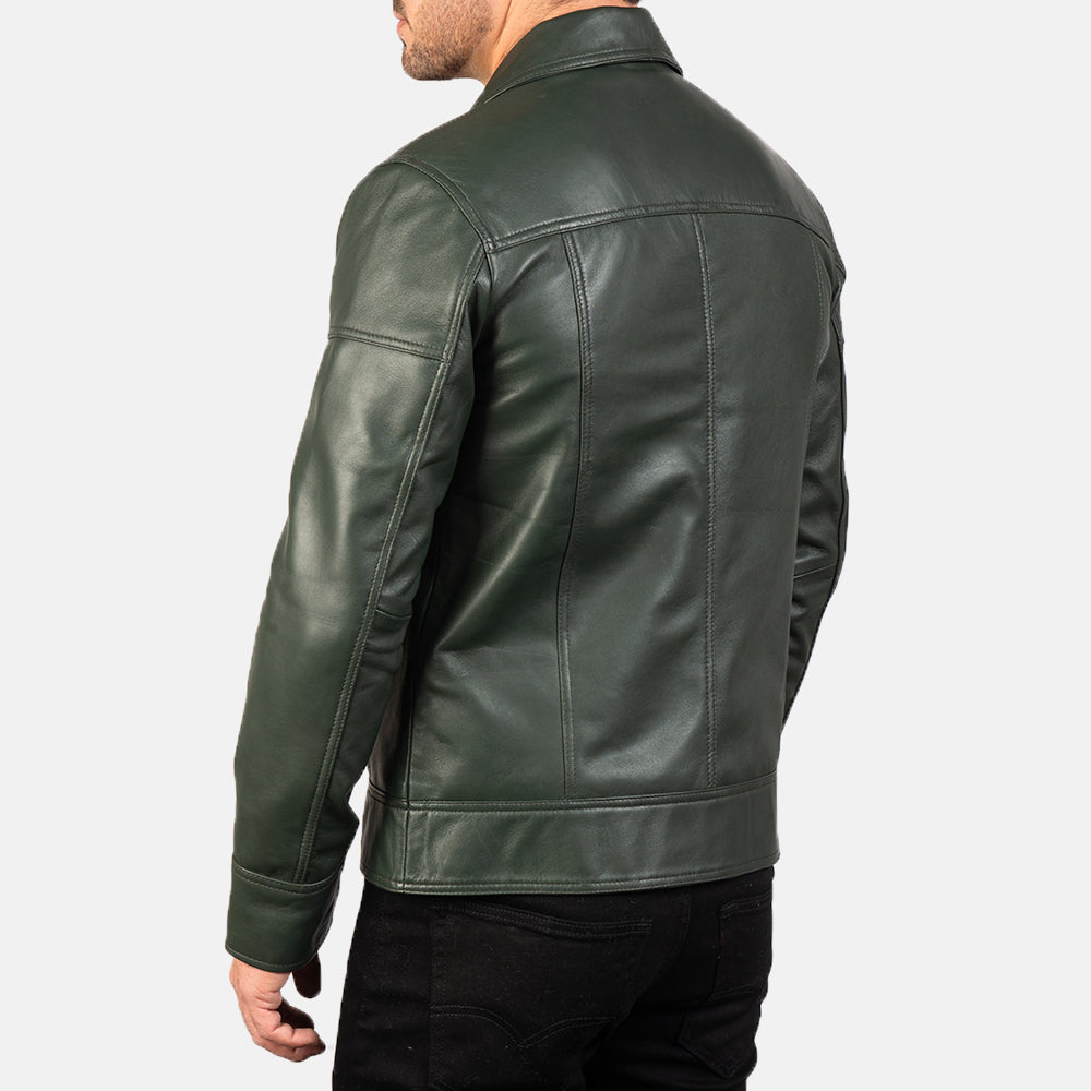 Mens Green Leather Biker Jacket