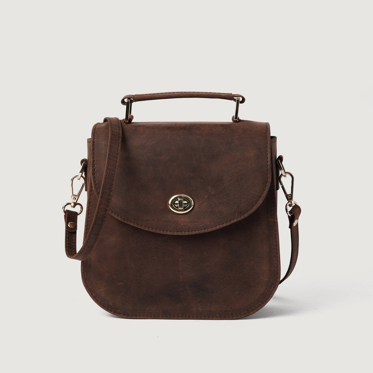 Vintage Distressed Brown Leather Saddle Bag