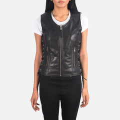 Womens Black Leather Biker Vest