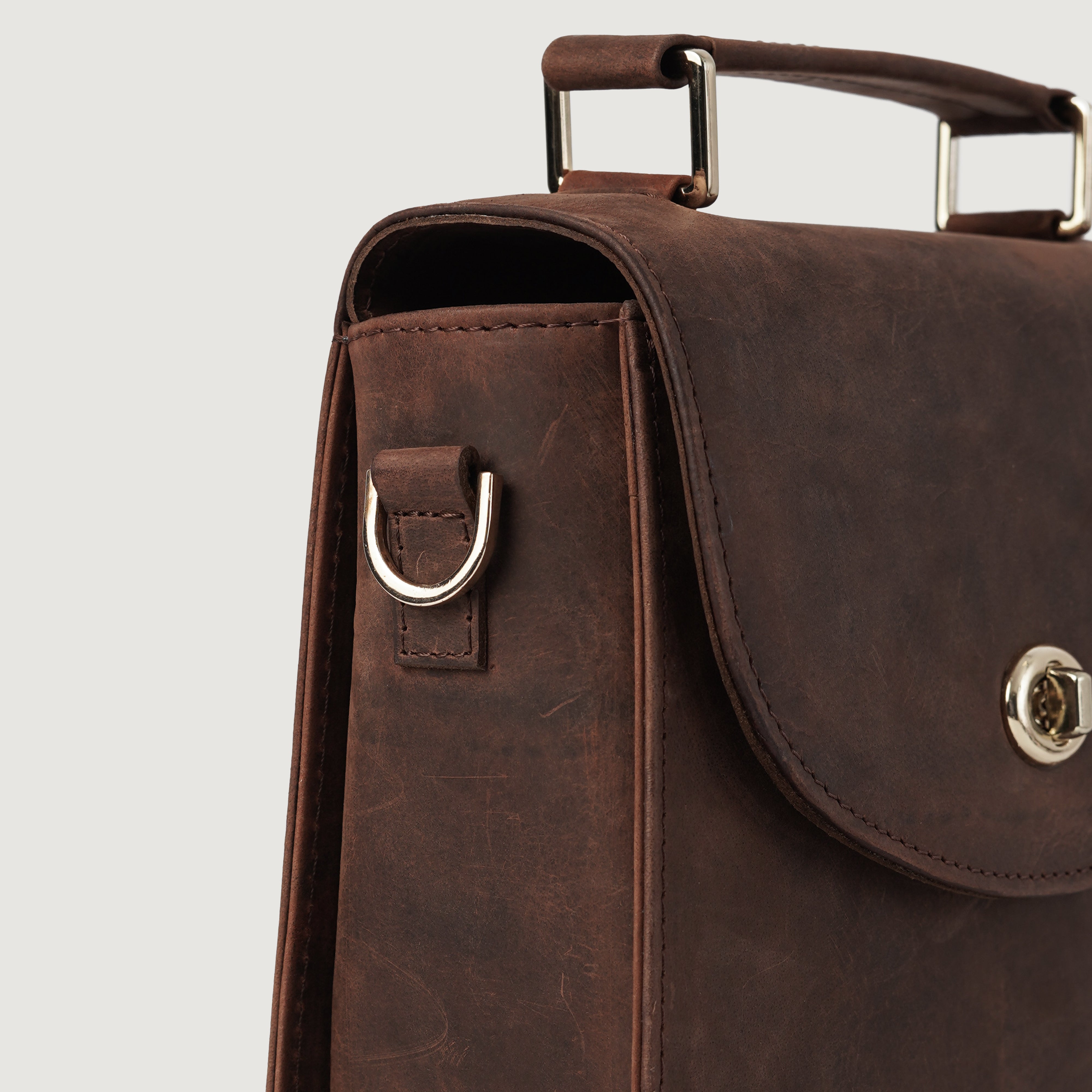 Vintage Distressed Brown Leather Saddle Bag