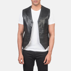 Mens Black Leather Vest